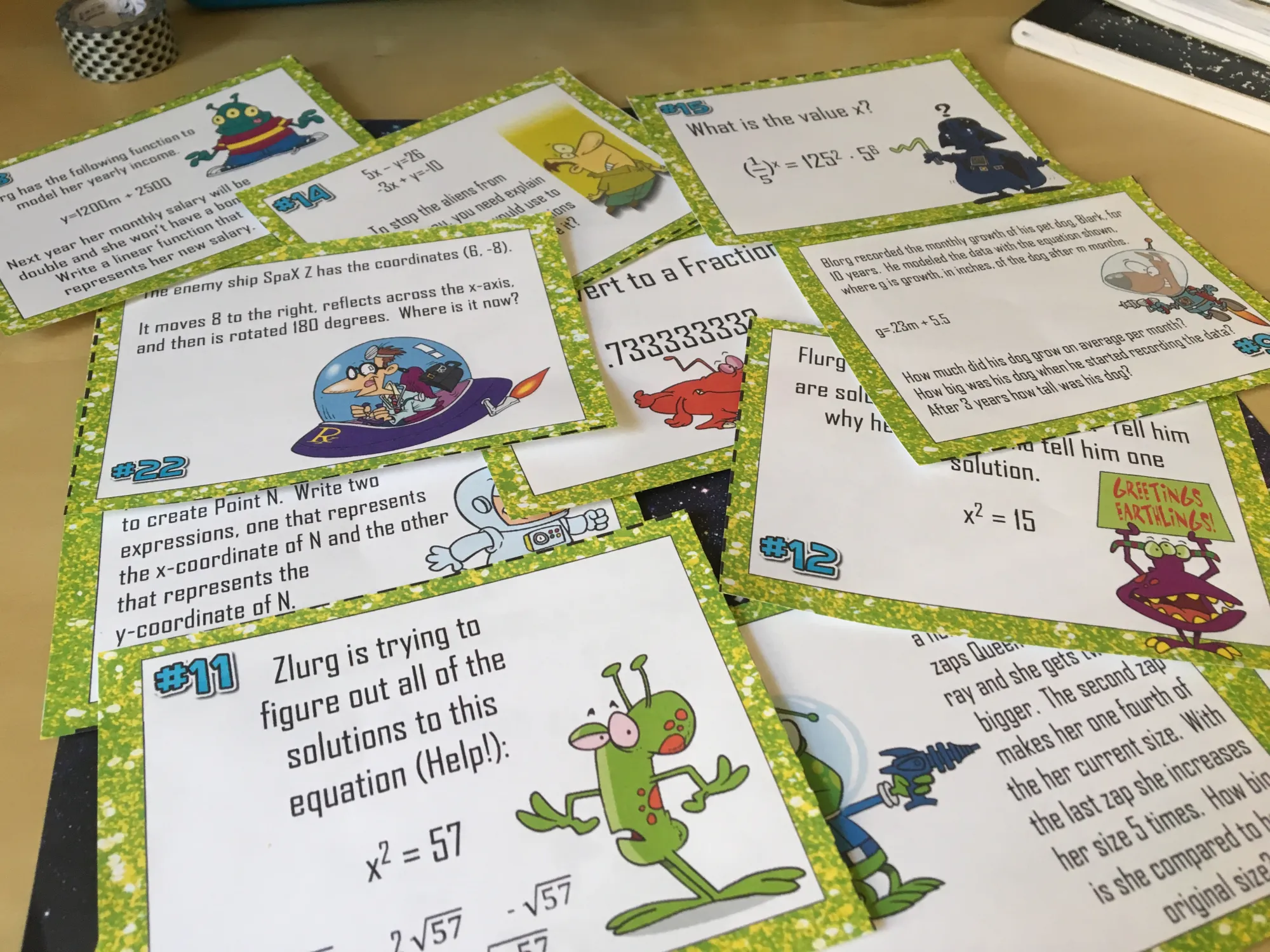 Task cards for formative evaluation.