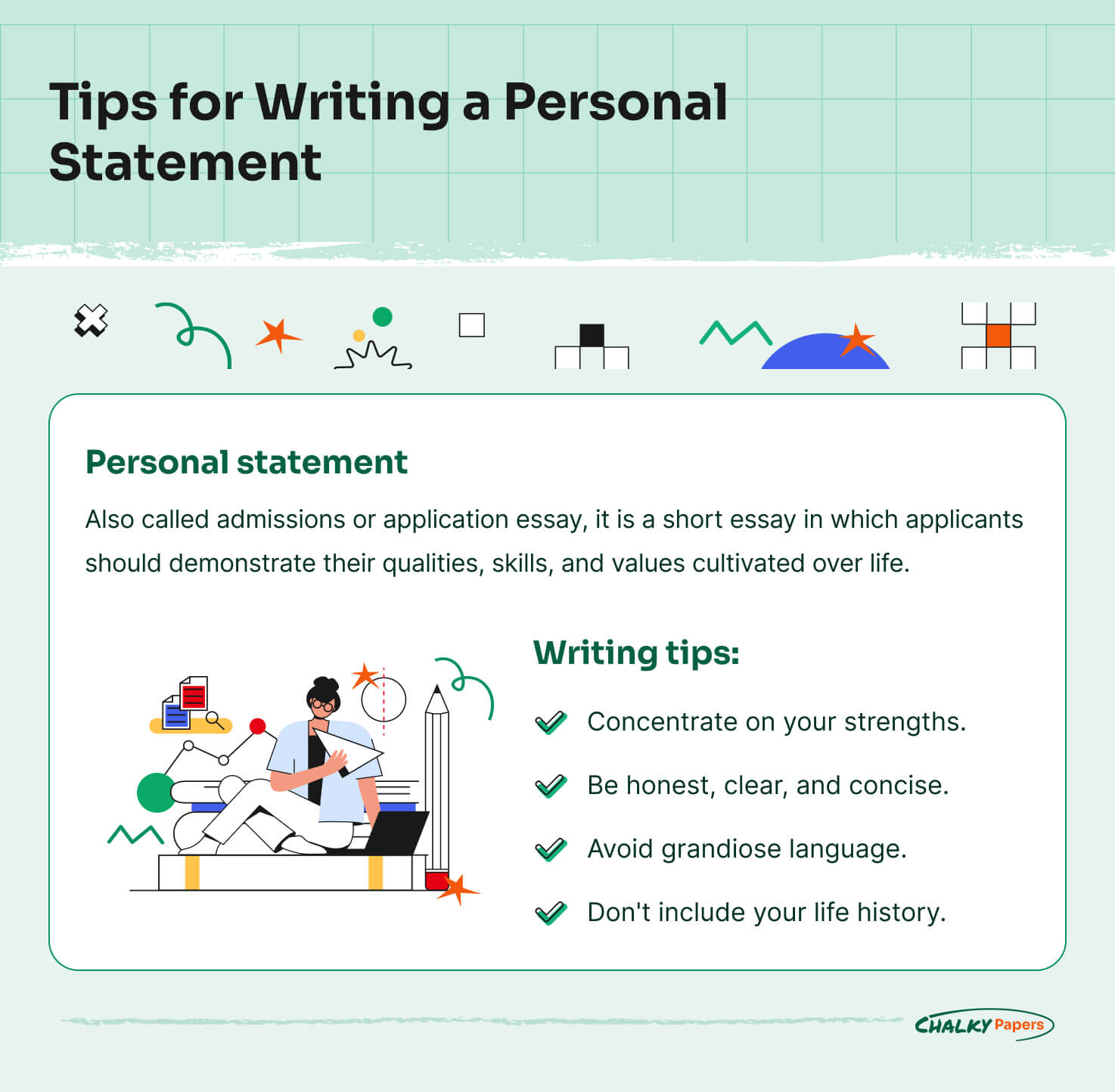 The picture gives tips for writing a personal statement.